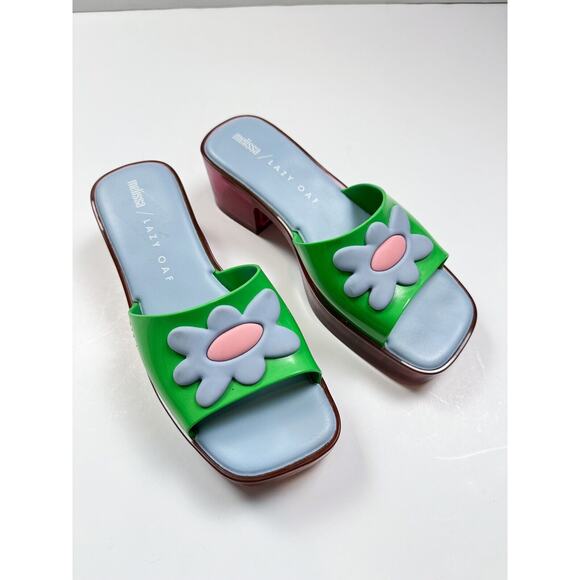 Melissa + Lazy Oaf Jelly Sandals Pink Green Blue US 7 EU 38 90s Y2K - Picture 4 of 7